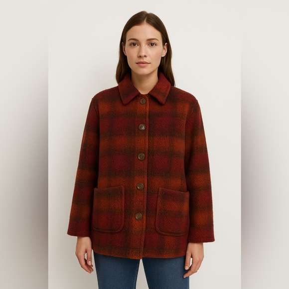 Vintage Eddie Bauer Women’s Petite XL Plaid Sherpa Jacket 90s Grunge Canada - Picture 1 of 13